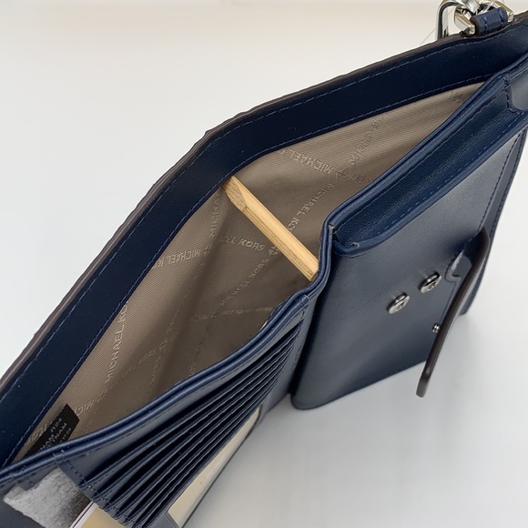 MICHAEL KORS LG DOUBLE ZIP WRISTLET WALLET NAVY MULT Crocodile Leather Snakeskin - Picture 13 of 14